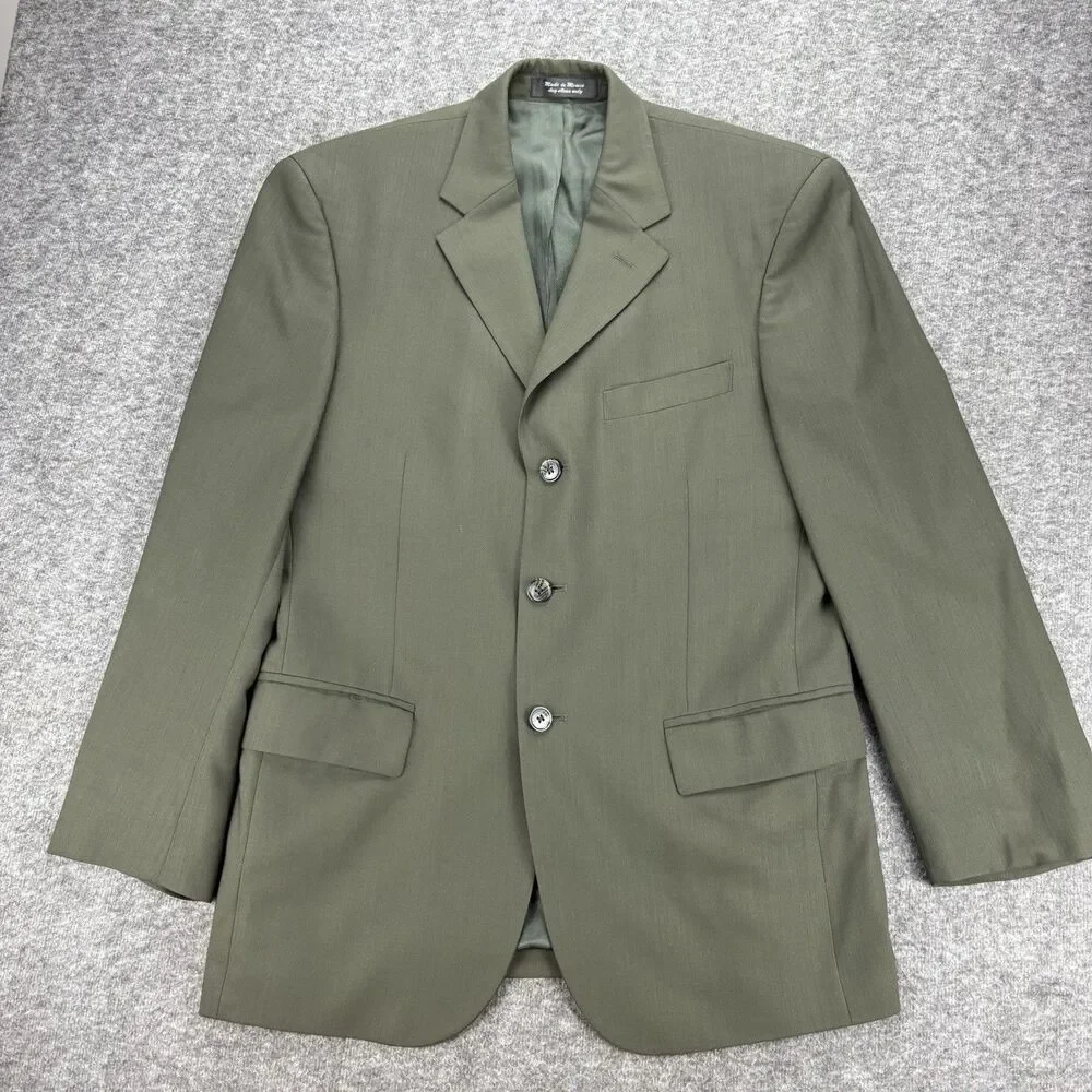 Andrew Fezza Men’s Blazer 38S Olive Green 100% Worsted Wool 3 Button Sport Coat